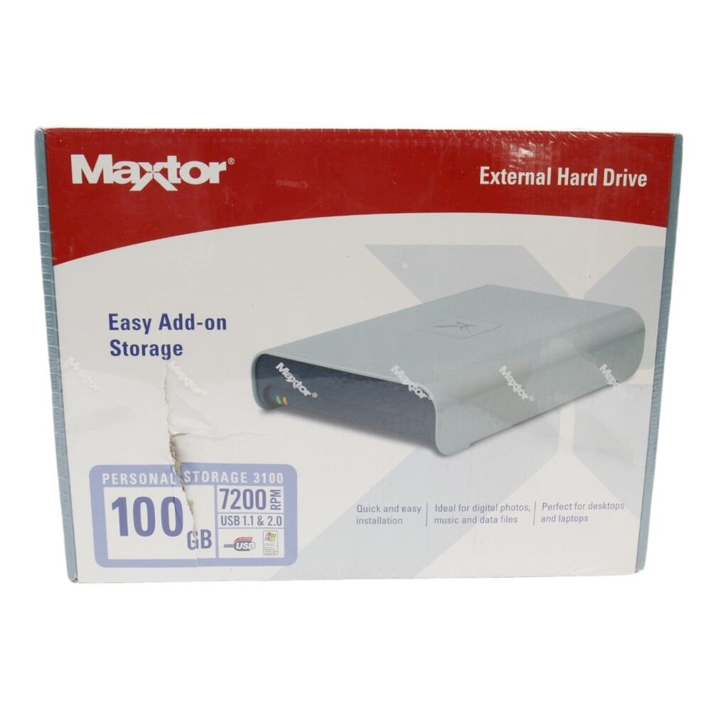Maxtor 3100 /100GB Easy Add On Storage External Hard Drive 7200 RPM USB 1.1 & 2